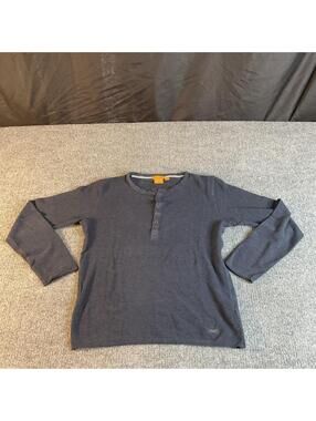 BOSS Orange Knit Pullover Sweater Solid Gray Henley Slim Fit Long Sleeve Men's M